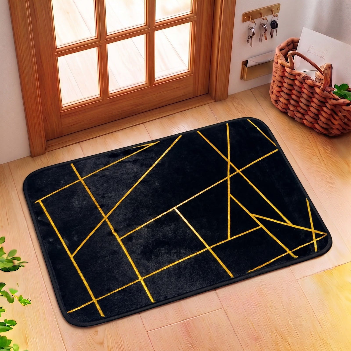 Luxurious Comfort Gold Stripe Faux Rabbit Fur Mat (Medium)