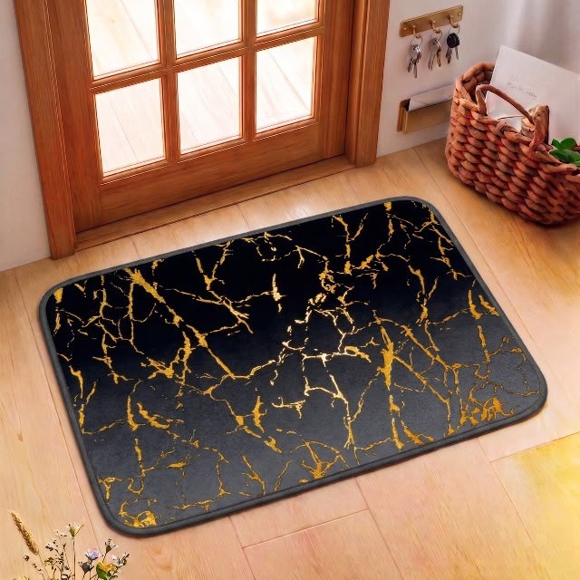 Luxurious Comfort Gold Stripe Faux Rabbit Fur Mat (Medium)