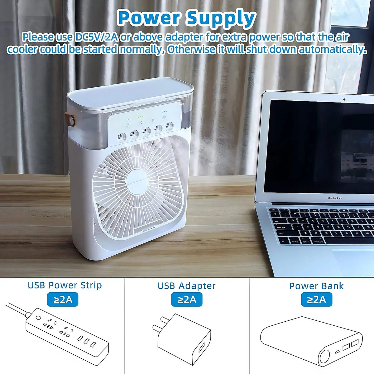 Premium Mini Air Conditioner Fan | USB Cooler with Mist & LED Light