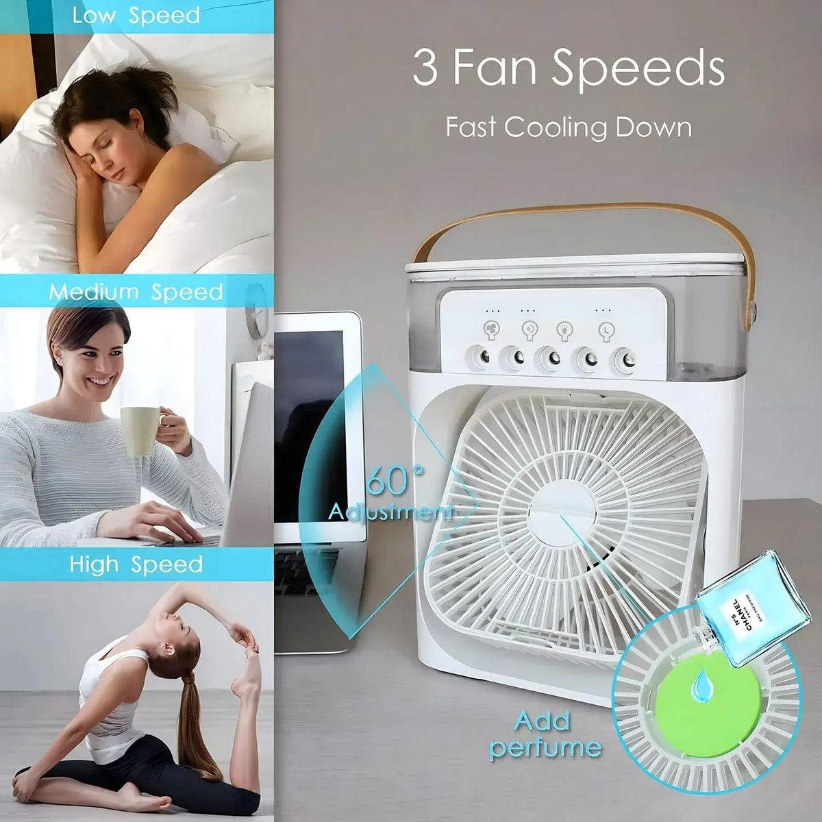 Premium Mini Air Conditioner Fan | USB Cooler with Mist & LED Light