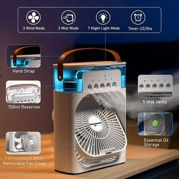Premium Mini Air Conditioner Fan | USB Cooler with Mist & LED Light